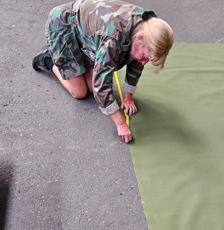 Anita, the heart and muscle behind our army tent fabric